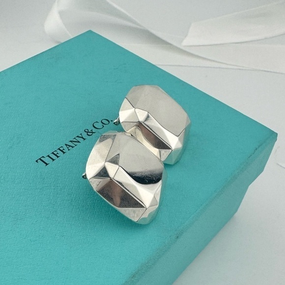 Tiffany & Co. Elsa Peretti HUGE Faceted Square Earrings Sterling Silver - Picture 3 of 8